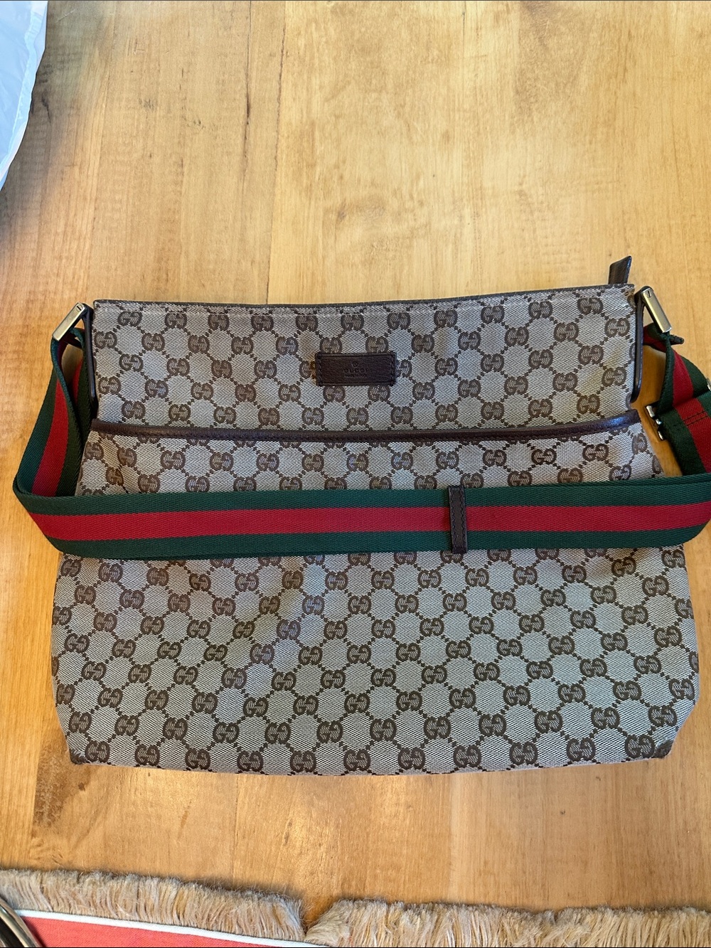 Gucci Brown GG Canvas Messenger with Green-Red Web Strap